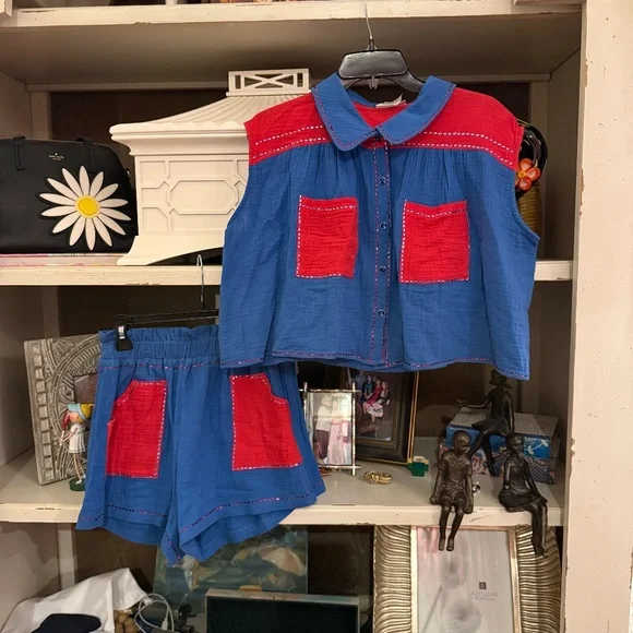 Queen of Sparkles XS gauze short set blue red USA - Picture 1 of 6